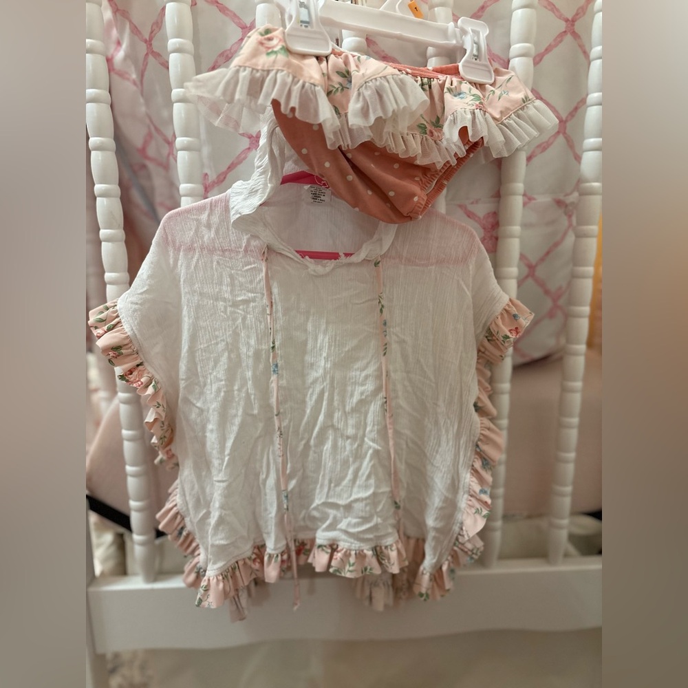 Ric rac and ruffles swimsuit cover up and matching bottoms